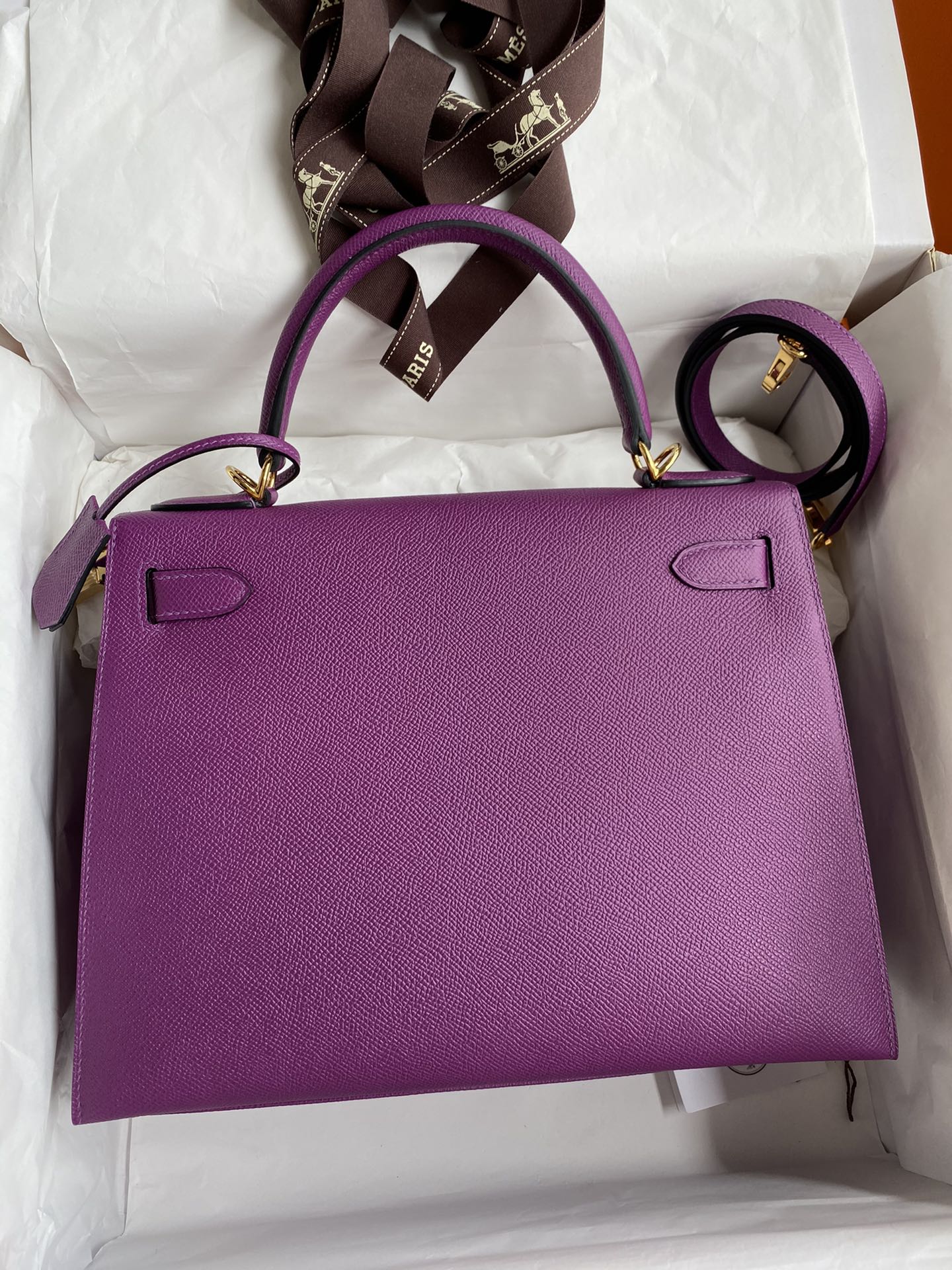 Hermes Kelly 28cm Handbag Shoulder Bag in Purple Epsom Leather